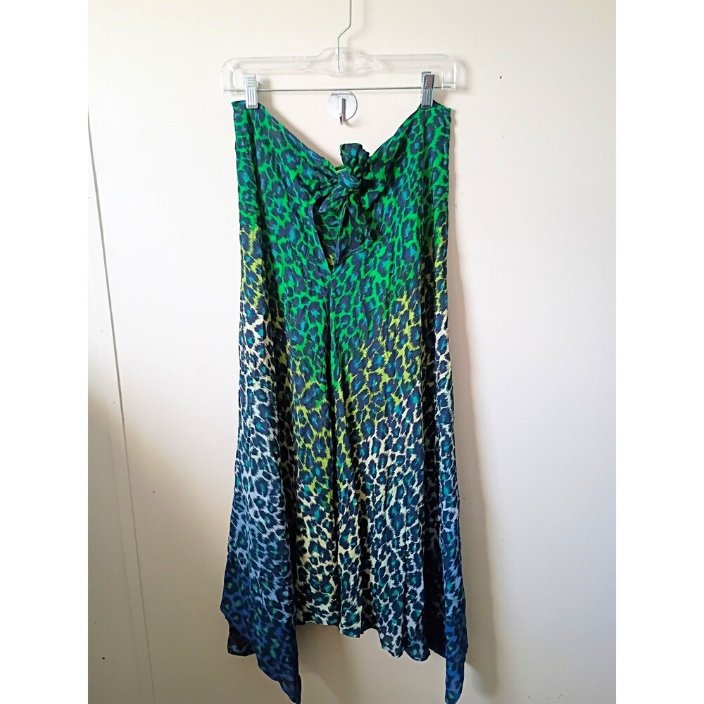 Vintage Y2K Caché 100% Silk XL Leopard Animal Print Asymmetrical Midi Skirt